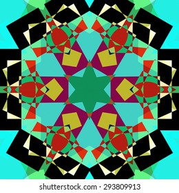 Vector seamless pattern backgroundgeometrical shapes and multiple color. Illustration with high contrast. Kaleidoscope backdrop. Modern banner design template, vector illustration. 