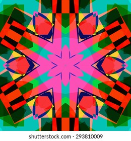 Vector seamless pattern backgroundgeometrical shapes and multiple color. Illustration with high contrast. Kaleidoscope backdrop. Modern banner design template, vector illustration. 