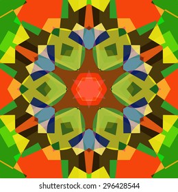 Vector seamless pattern backgroundgeometrical shapes and multiple color. Illustration with high contrast. Kaleidoscope backdrop. Modern banner design template, vector illustration. 