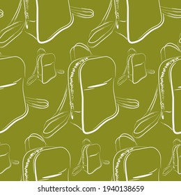 vector seamless pattern with backpack on hakki background