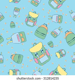 Vector seamless pattern with backpacks, travel