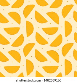 Vector seamless pattern backround with chebureki, deep-fried pastry or turnover, national dish of crimean tatar cuisine.