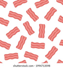 vector seamless pattern of bacon strips, bacon background, cartoon style, simple drawing illustration, healthy food, print with fried bacon