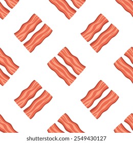 vector seamless pattern of bacon strips, bacon background, cartoon style, simple illustration, healthy food, print with fried bacon