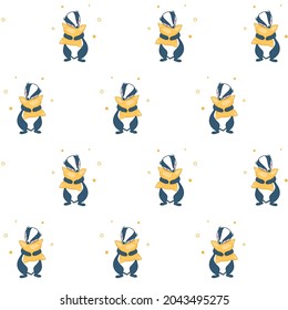 Vector seamless pattern, badger with pillow. Children's design for nursery, poster, fabric, textile, print, wallpaper.