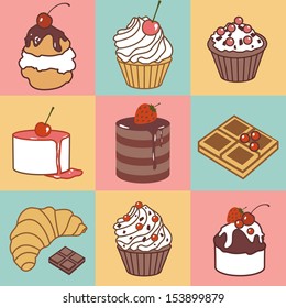 vector seamless pattern with bake and sweets
