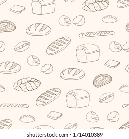 Vector seamless pattern with bakery products on a light background