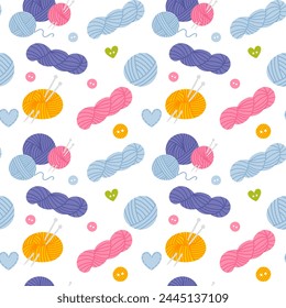 Vector seamless pattern with a ball of yarn, on white background, vector seamless pattern