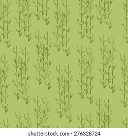 Vector seamless pattern with bamboo on green background