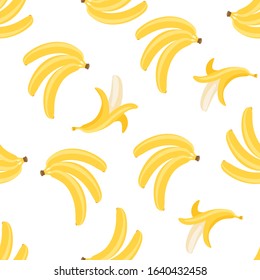 Vector seamless pattern of banana clusters and semi-peeled bananas