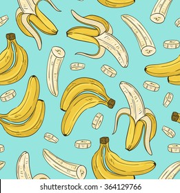 Vector seamless pattern with banana. Hand drawn illustration.