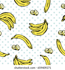 Vector Seamless Pattern With Banana. Hand Drawn Illustration.