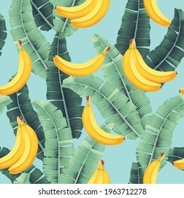 Vector seamless pattern with banana and leaves
