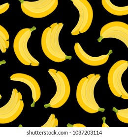 Vector seamless pattern of banana, tropical yellow fruit. Exotic plant. Bunch of healthy organic food, made in cartoon flat style