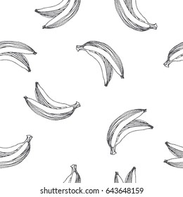 Vector seamless pattern with bananas. Hand drawn illustration of tropical fruit isolated on white. Summer texture in sketch style
