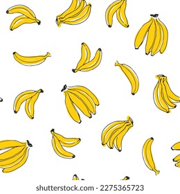 Vektornahtloses Muster mit Bananen einzeln auf Weiß. Handgezeichnete Textur mit frischen Früchten.