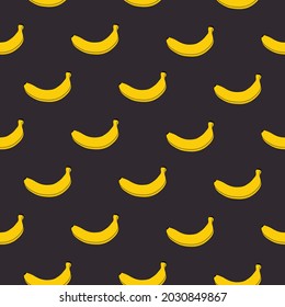 Vector seamless pattern with bananas on black background. Tropic style doodles for food design, vegan restaurant, cafe, wrapping paper, health care products, fruits market.