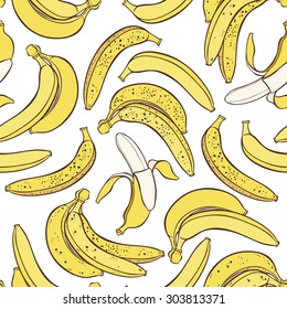 Vector seamless pattern of bananas on white background.