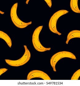 vector seamless pattern with bananas on dark background