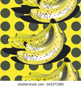 Vector seamless pattern of bananas on a  background with dots.