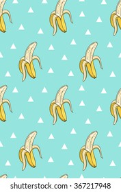 Vector seamless pattern with bananas and triangles. Hand drawn illustration.