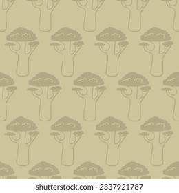 Vector seamless pattern with baobab tree.Tropical jungle cartoon leaf.Pastel plant background.Cute natural pattern for fabric, childrens clothing,textiles,wrapping paper.