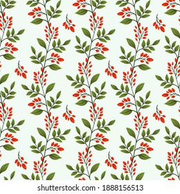 Vector seamless pattern with barberry; vertical twigs; for wrapping paper, packaging, greeting cards, posters, banners.
