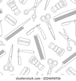 Vector seamless pattern for barbershop with different icons on the white background