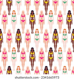Vector seamless pattern with Barbie dolls in bright bikini