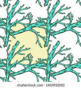 Vector seamless pattern with bare tree branches on white background