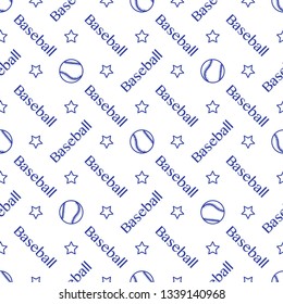 Vector seamless pattern with baseball balls and inscription baseball. Sports background. Design for banner, poster or print.
