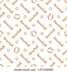 Vector seamless pattern with baseball balls and inscription baseball. Sports background. Design for banner, poster or print.