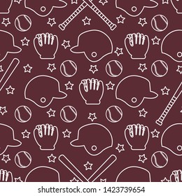 Vector seamless pattern with baseball bats, ball, helmet, baseball glove. Sports background. Design for banner, poster or print.