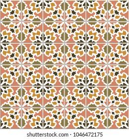 Vector seamless pattern, based on traditional wall and floor tiles Mediterranean style. Mosaic patchwork design. 