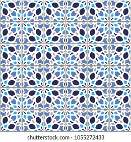 Vector seamless pattern, based on traditional wall and floor tiles Mediterranean style.
Mosaic patchwork design. Mexican, Italian, Spanish, Moroccan, Portuguese, Turkish, Lisbon, Arabic, Indian motifs
