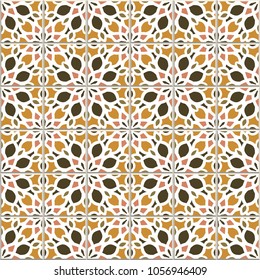 Vector seamless pattern, based on traditional wall and floor tiles Mediterranean style.
Mosaic patchwork design. Mexican, Italian, Spanish, Moroccan, Portuguese, Turkish, Lisbon, Arabic, Indian motifs