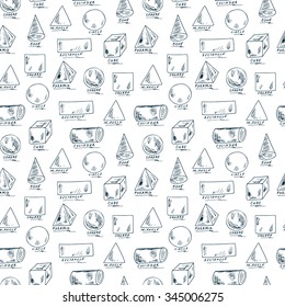 Vector Seamless pattern of Basic Geometric Shapes with Captions. Hand Drawn Doodles illustration