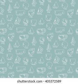 Vector Seamless pattern of Basic Geometric Shapes with Captions. Hand Drawn Doodles illustration