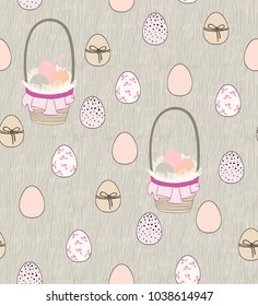 Vector seamless pattern with basket and eggs.