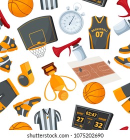 Vector seamless pattern at basketball theme. Illustrations in cartoon style