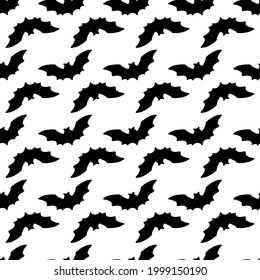Vector seamless pattern of a bat silhouette. hand-drawn doodle-style bat silhouette in black, in geometric order on a white background for the Halloween holiday design template