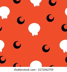 Vector seamless pattern with bats, moons, skulls for halloween