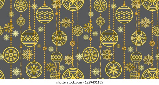 Vector seamless pattern with baubles and snowflakes.Christmas and New year decoration.Winter background. Pattern for fabric, textile, wrapping paper, wallpaper, backdrop or other decoration.
