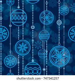 Vector seamless pattern with baubles and snowflakes.Christmas and New year decoration.Winter background. Pattern for fabric, textile, wrapping paper, wallpaper, backdrop or other decoration.