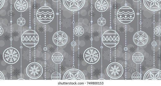 Vector seamless pattern with baubles and snowflakes.Christmas and New year decoration.Winter background. Pattern for fabric, textile, wrapping paper, wallpaper, backdrop or other decoration.