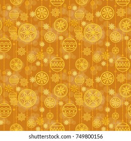 Vector seamless pattern with baubles and snowflakes.Christmas and New year decoration.Winter background. Pattern for fabric, textile, wrapping paper, wallpaper, backdrop or other decoration.
