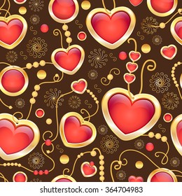 Vector  seamless pattern with  beads and hearts. For your design, cover, textile, fabric, surface textures, packaging