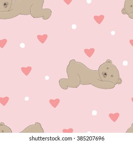 Vector Seamless Pattern Bear sleeping on a pink background
