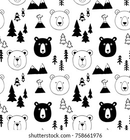 Vector seamless pattern with bears in the forest