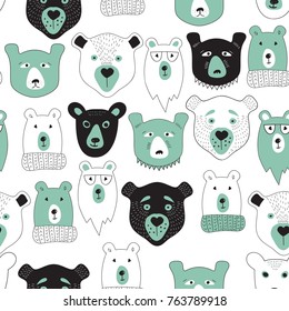 Vector Seamless Pattern with  Bears Heads